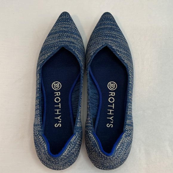 Rothy’s The Point Flat Indigo Heather Sz 7 W Blue Slide Sandals - Picture 7 of 8